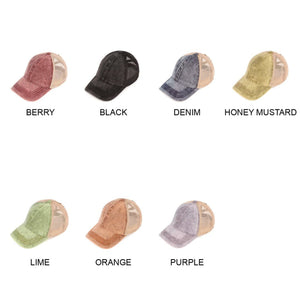 CC Kids Washed Denim Pony Hats Criss Cross Style Women Cap for Ponytails - Truly Contagious