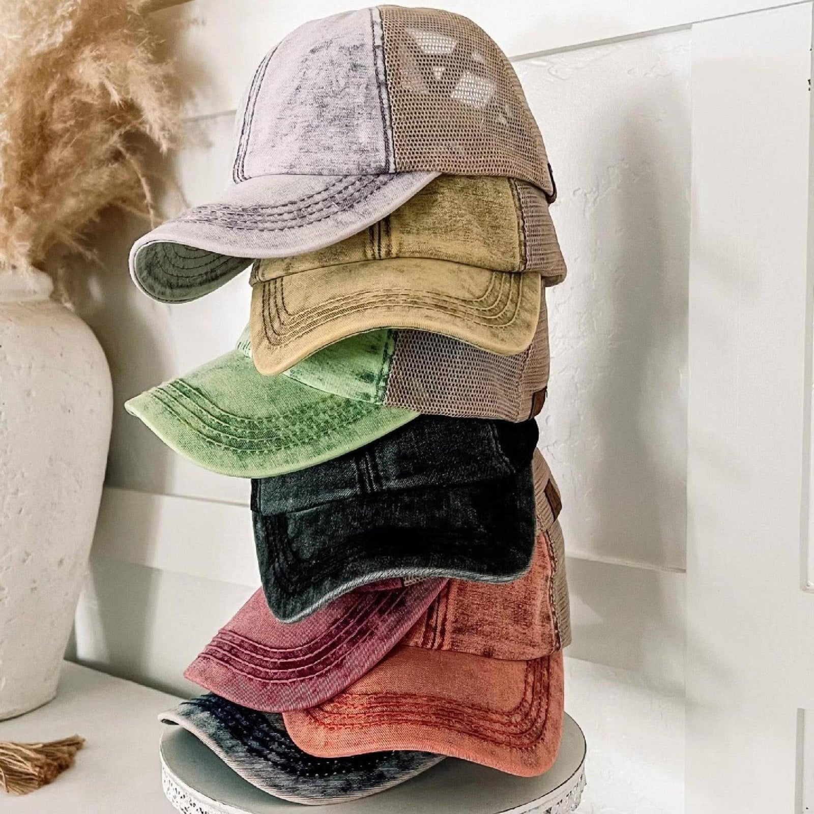 CC Kids Washed Denim Pony Hats Criss Cross Style Women Cap for Ponytails - Truly Contagious