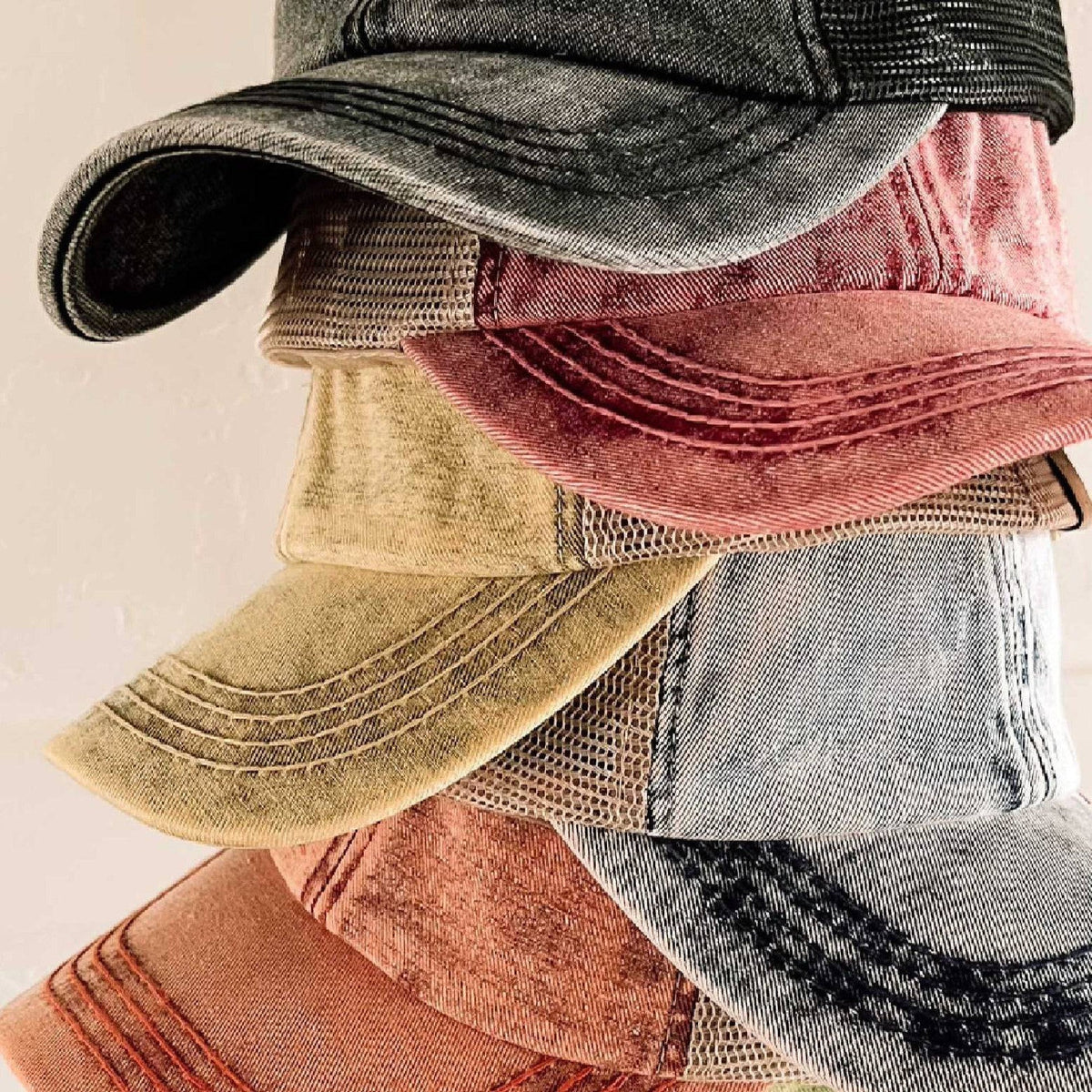 CC Kids Washed Denim Pony Hats Criss Cross Style Women Cap for Ponytails - Truly Contagious