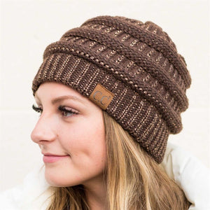 C.C® Metallic Cable - Knit Beanie – Unisex Shimmer Winter Hat, Soft Acrylic, One Size - Truly Contagious