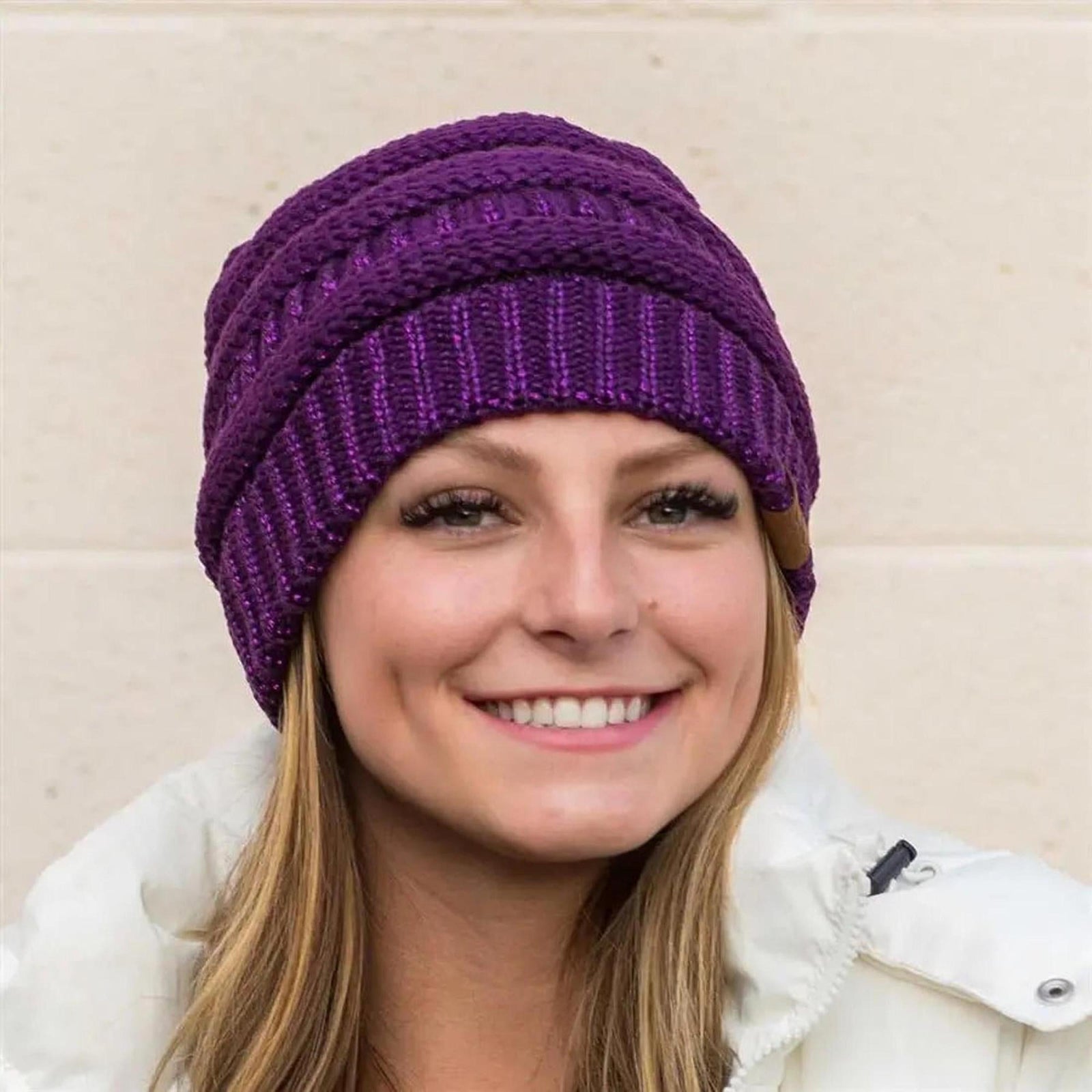 C.C® Metallic Cable - Knit Beanie - Unisex Shimmer Winter Hat, Soft Acrylic, One Size - Truly Contagious