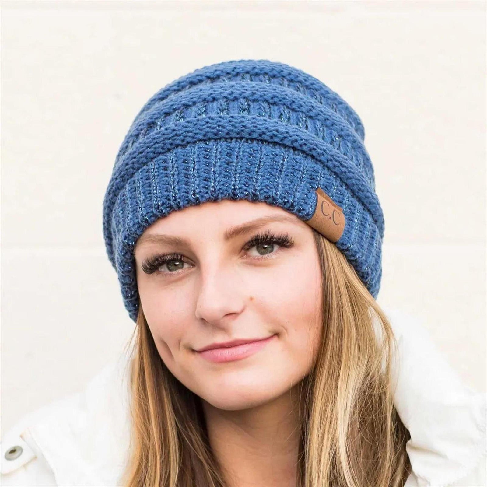 C.C® Metallic Cable - Knit Beanie - Unisex Shimmer Winter Hat, Soft Acrylic, One Size - Truly Contagious