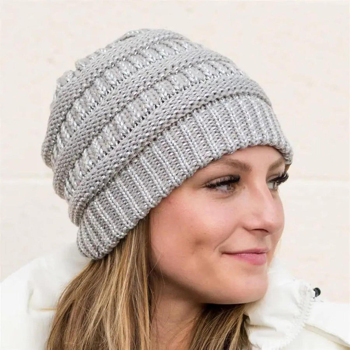 C.C® Metallic Cable - Knit Beanie - Unisex Shimmer Winter Hat, Soft Acrylic, One Size - Truly Contagious