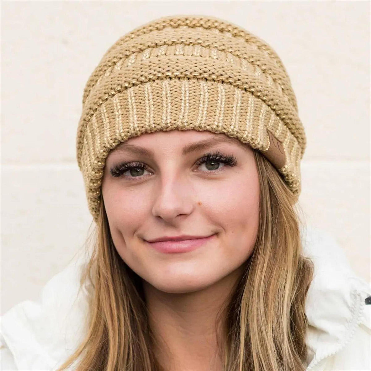 C.C® Metallic Cable - Knit Beanie - Unisex Shimmer Winter Hat, Soft Acrylic, One Size - Truly Contagious