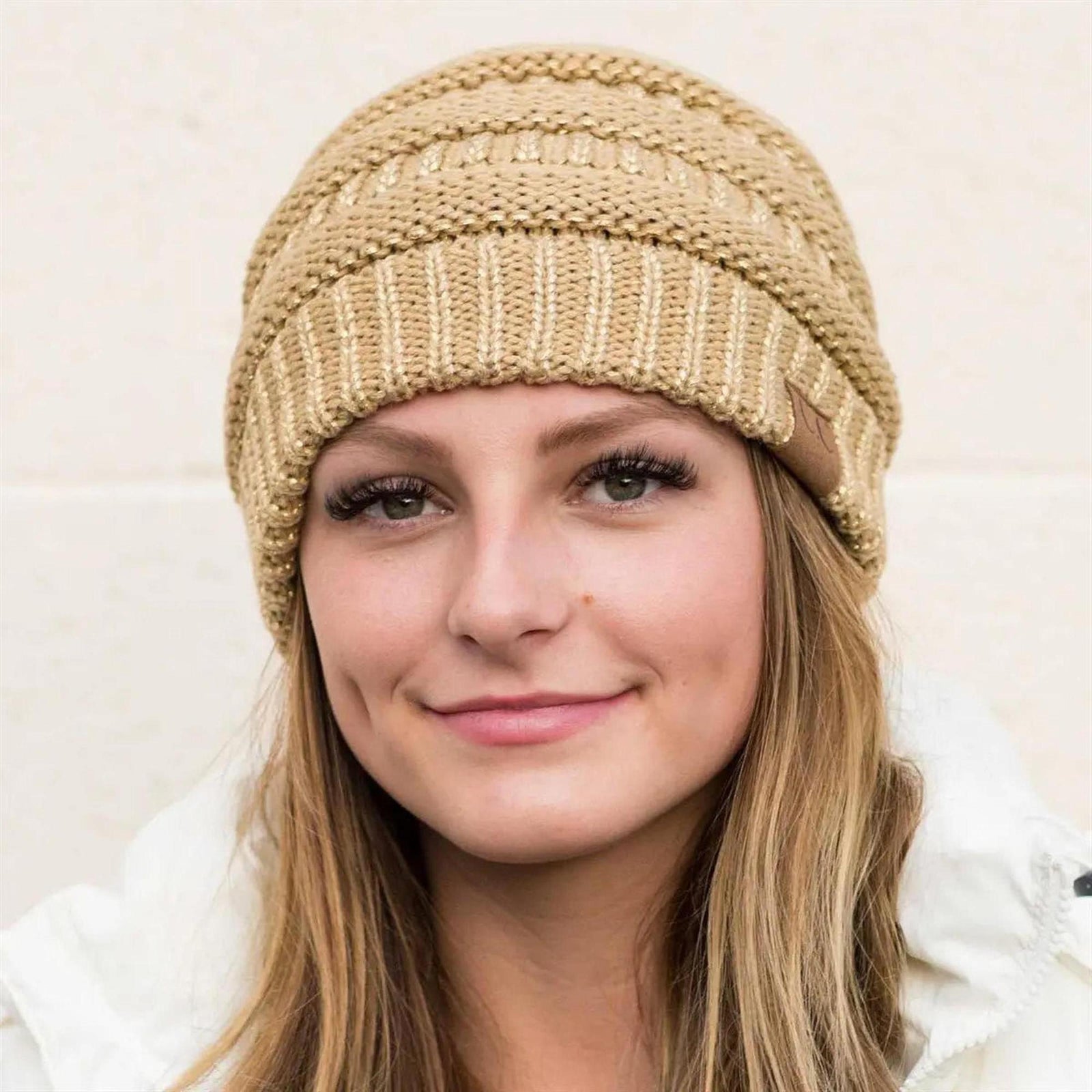 C.C® Metallic Cable - Knit Beanie - Unisex Shimmer Winter Hat, Soft Acrylic, One Size - Truly Contagious