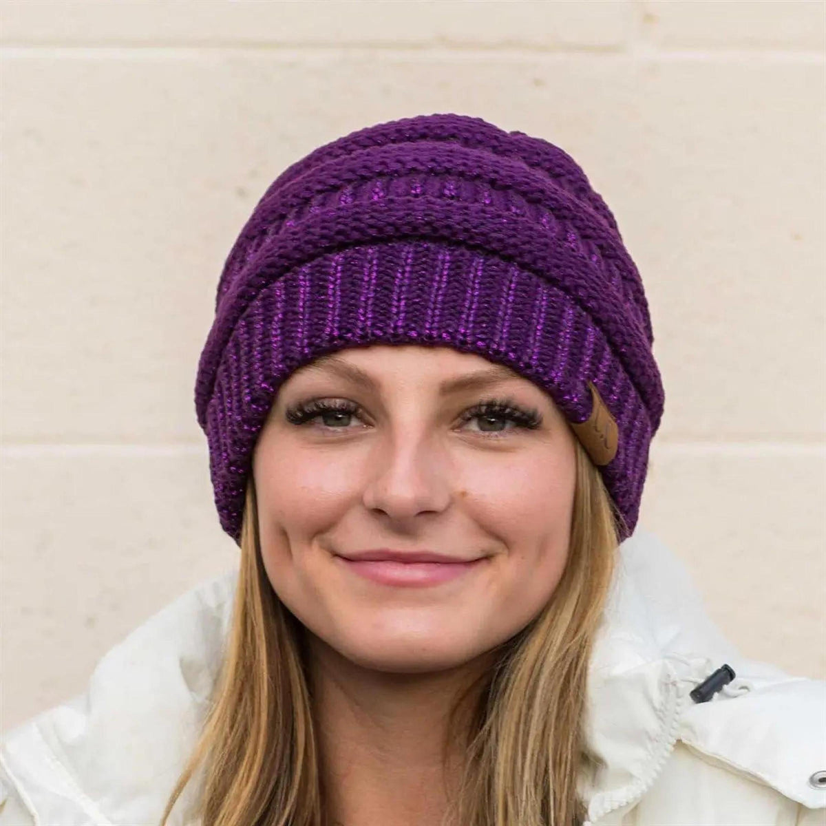 C.C® Metallic Cable - Knit Beanie - Unisex Shimmer Winter Hat, Soft Acrylic, One Size - Truly Contagious