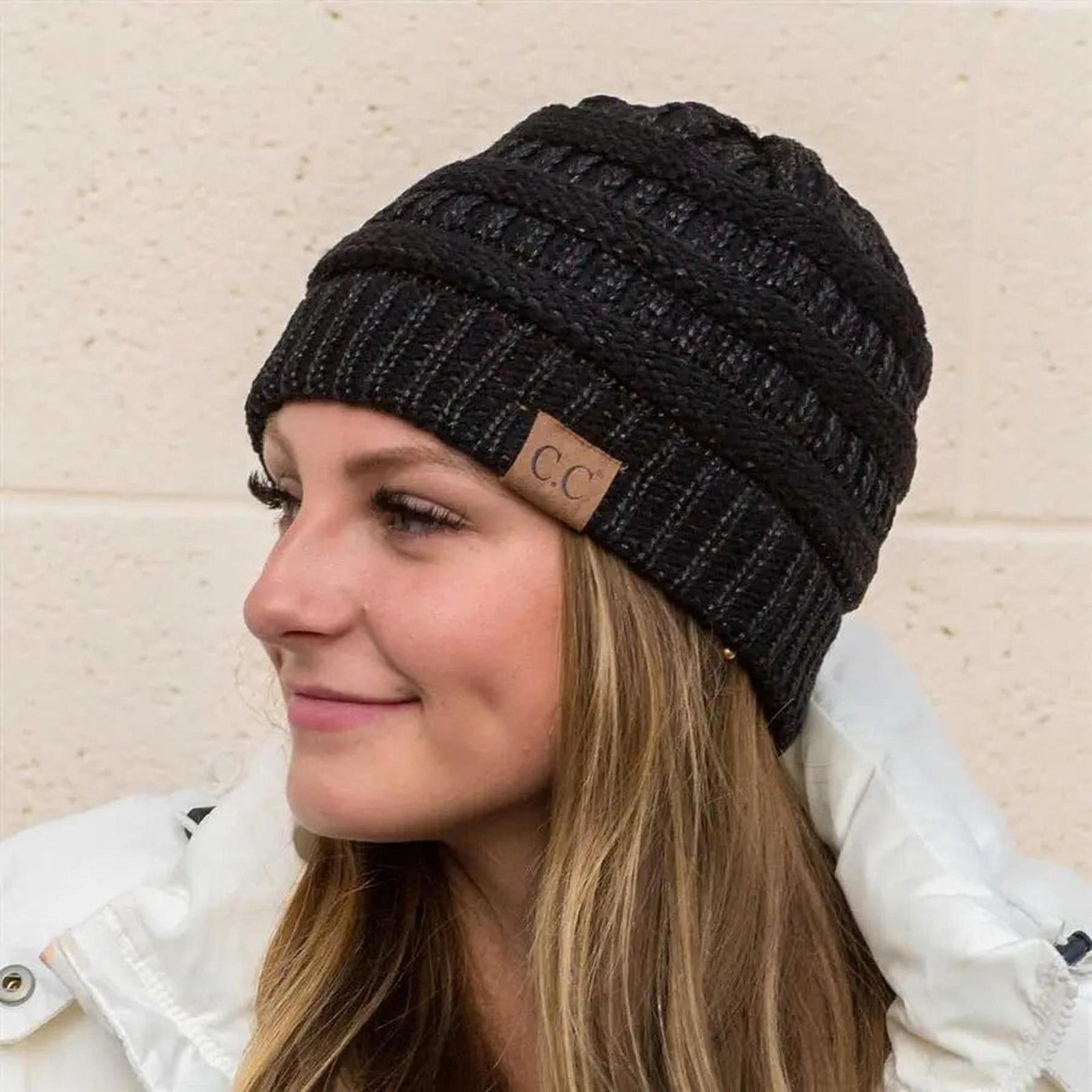 C.C® Metallic Cable - Knit Beanie - Unisex Shimmer Winter Hat, Soft Acrylic, One Size - Truly Contagious