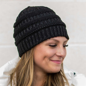C.C® Metallic Cable - Knit Beanie – Unisex Shimmer Winter Hat, Soft Acrylic, One Size - Truly Contagious