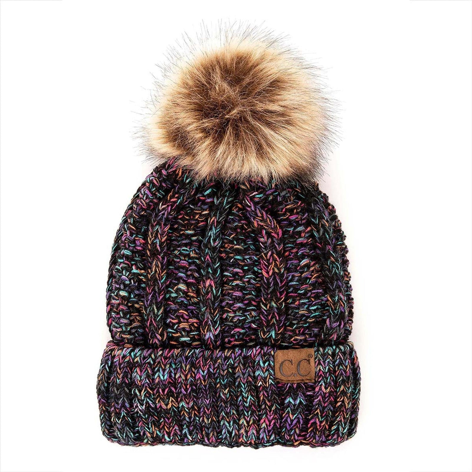 CC Multi - Color Faux Fur Pom Beanie - Truly Contagious