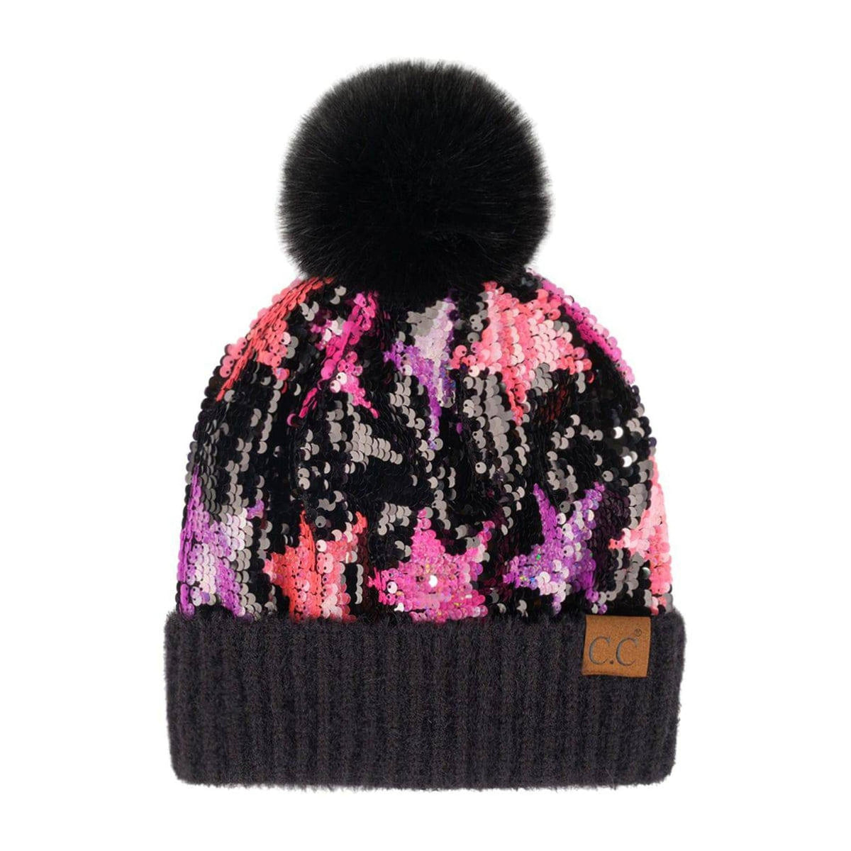 CC Neon Star Sequin Faux Fur Pom Beanie | Adult and Kid Sizes - Truly Contagious
