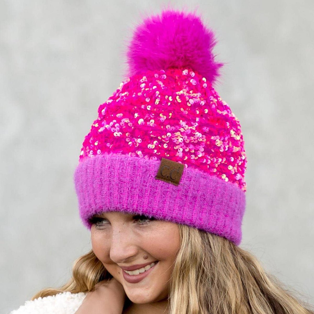 CC Sequin Fur Pom Beanie | Adult and Kid Sizes - Truly Contagious