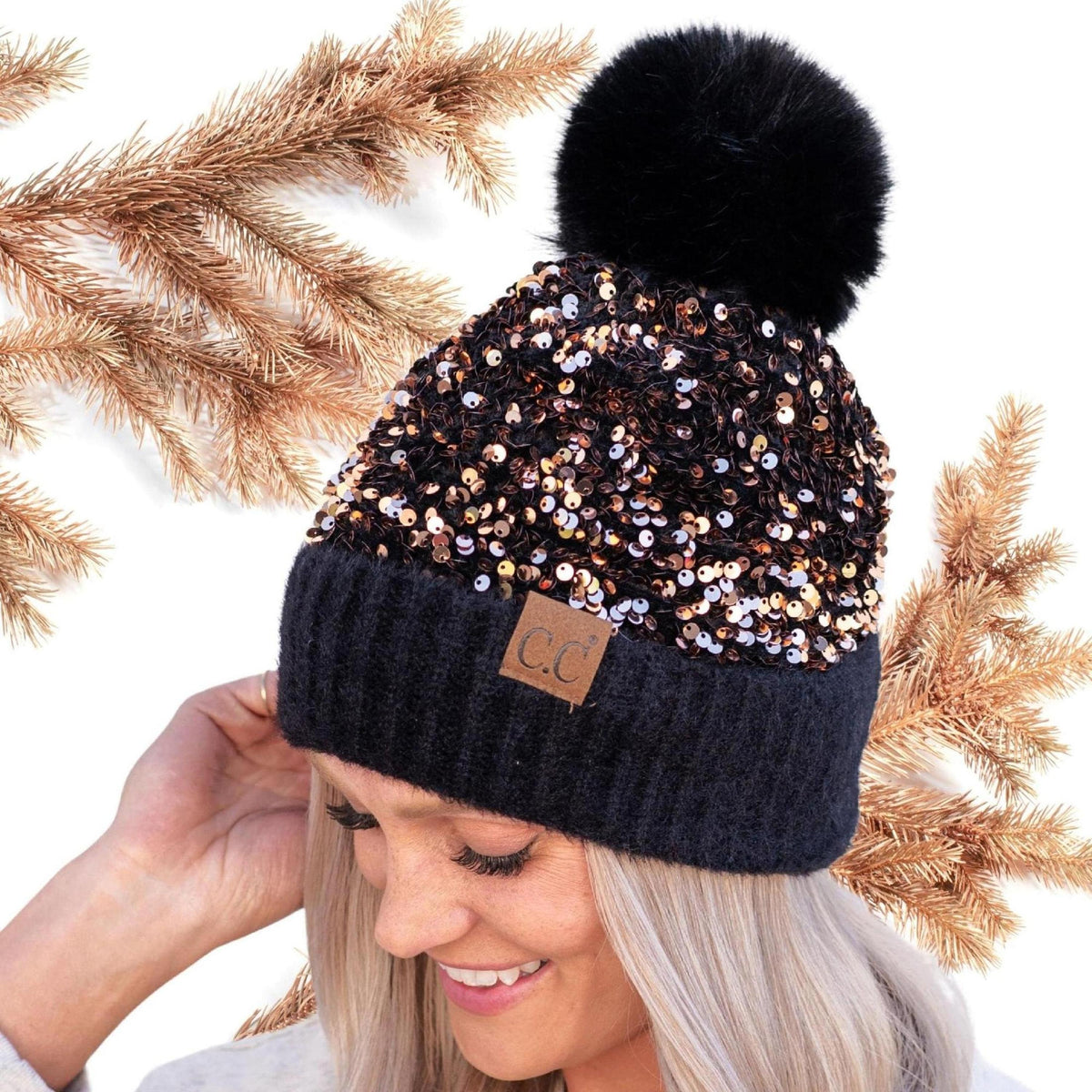 CC Sequin Fur Pom Beanie | Adult and Kid Sizes - Truly Contagious