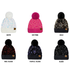 CC Sequin Fur Pom Beanie | Adult and Kid Sizes - Truly Contagious