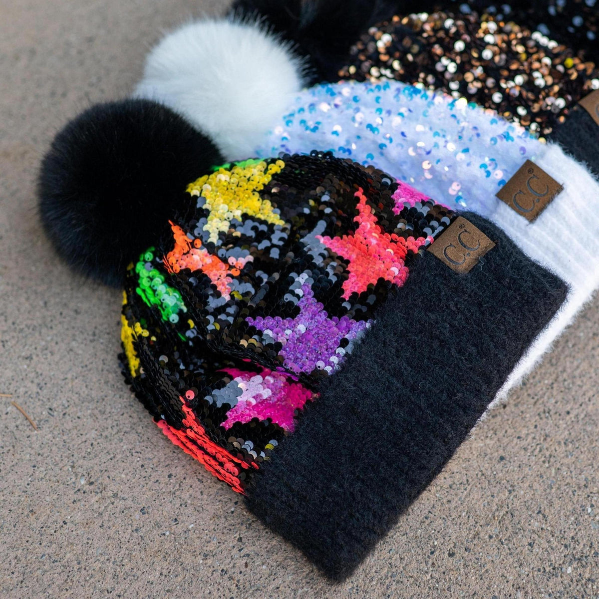 CC Sequin Fur Pom Beanie | Adult and Kid Sizes - Truly Contagious