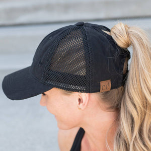 CC Solid Cotton Athleisure Messy Bun Pony Cap Women, Teens and Kids Athletic Hats - Truly Contagious