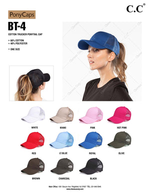 CC Solid Messy Bun Pony Cap Women, Teens and Kids Trucker Hats - Truly Contagious
