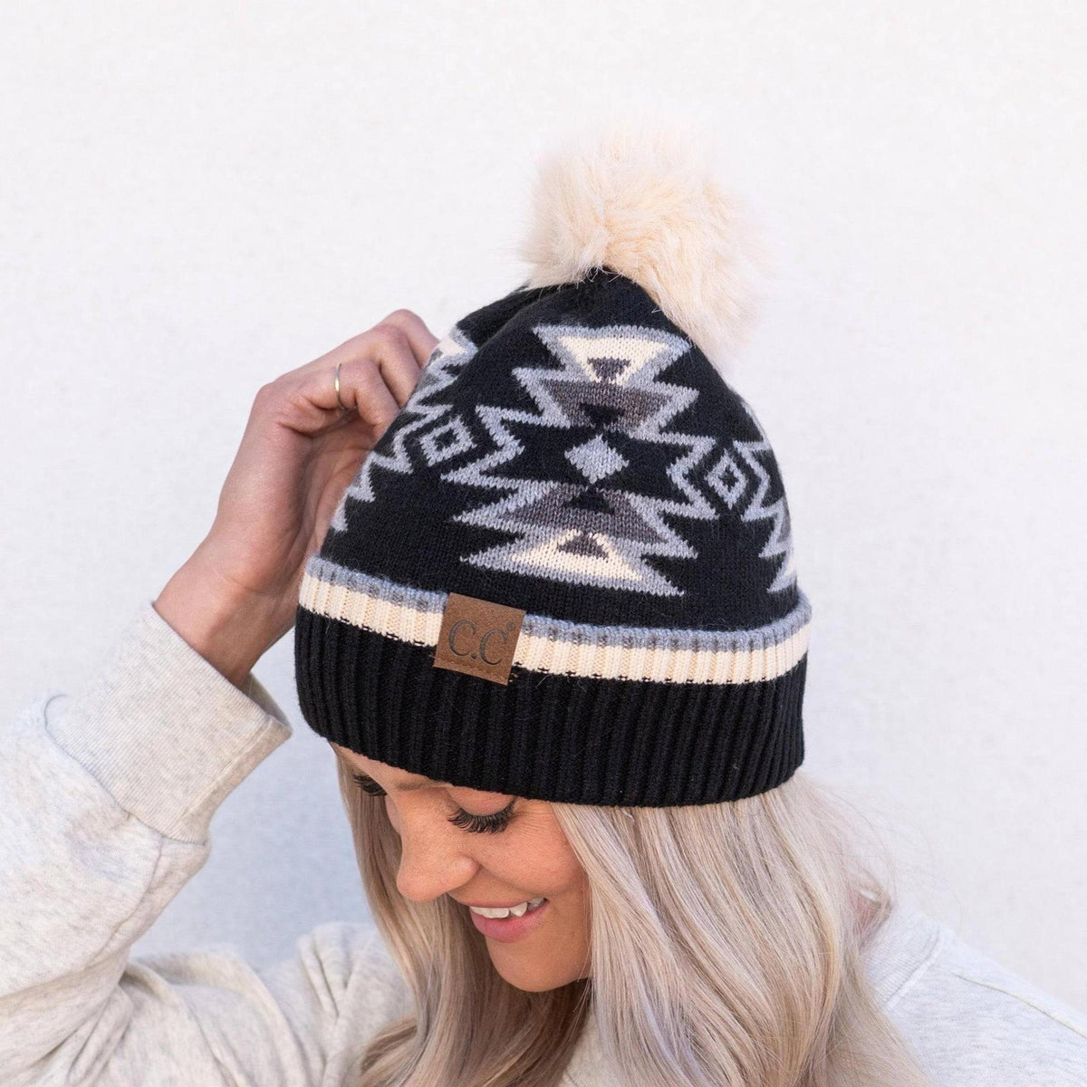 CC South Western Pattern Pom Beanie | Adult and Kid Sizes - Truly Contagious