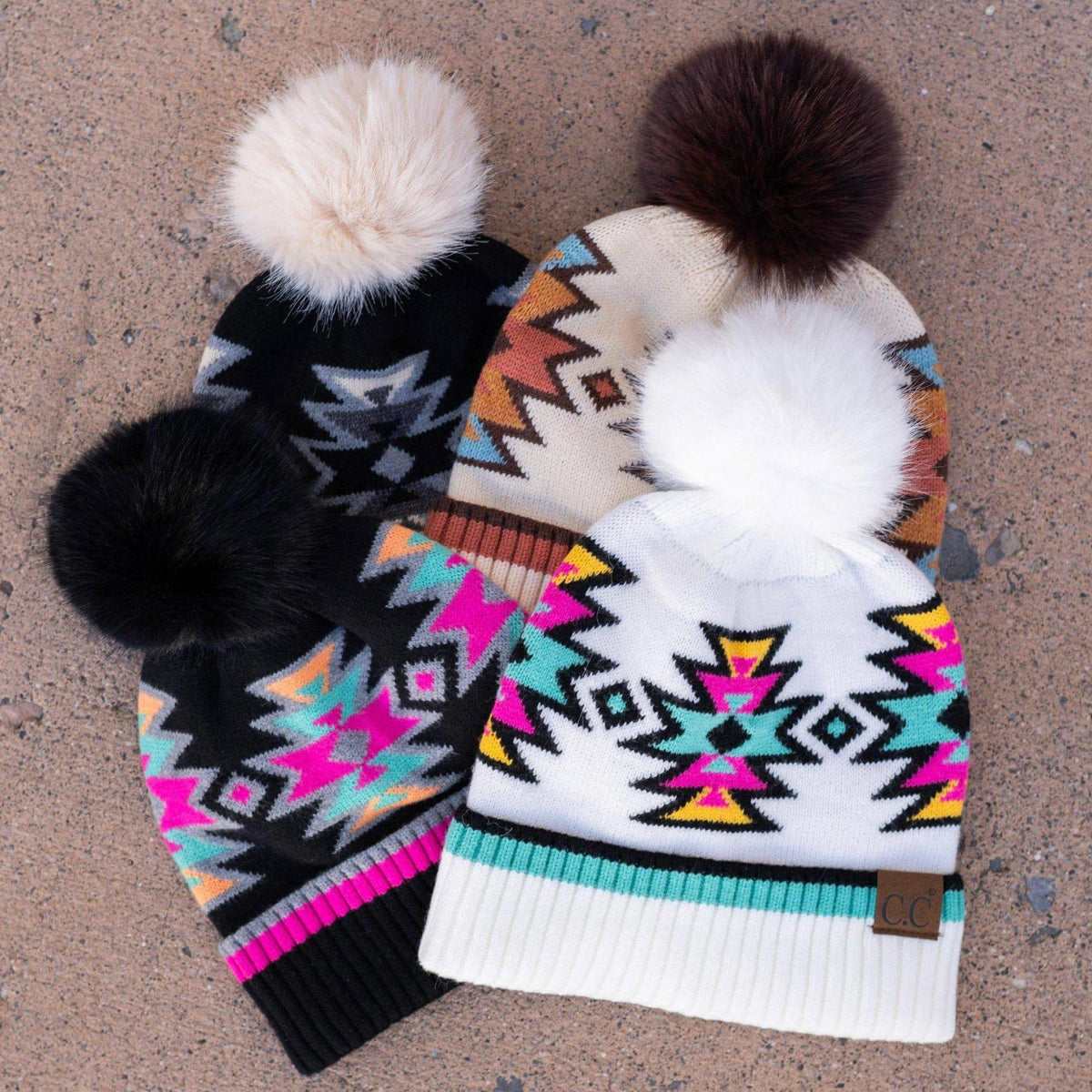 CC South Western Pattern Pom Beanie | Adult and Kid Sizes - Truly Contagious