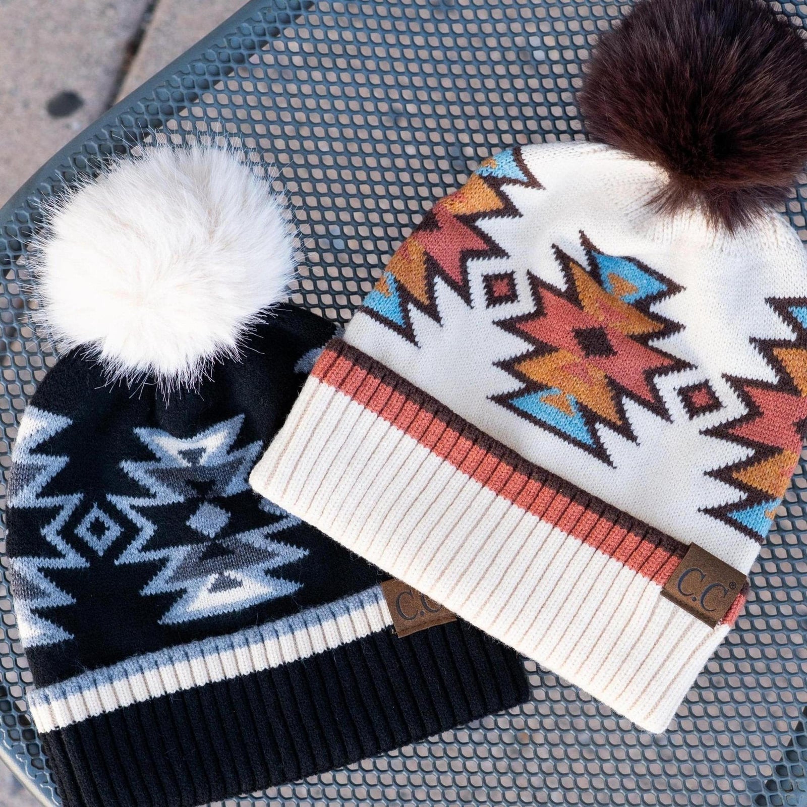 CC South Western Pattern Pom Beanie | Adult and Kid Sizes - Truly Contagious