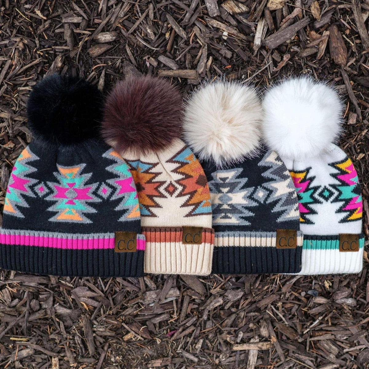 CC South Western Pattern Pom Beanie | Adult and Kid Sizes - Truly Contagious