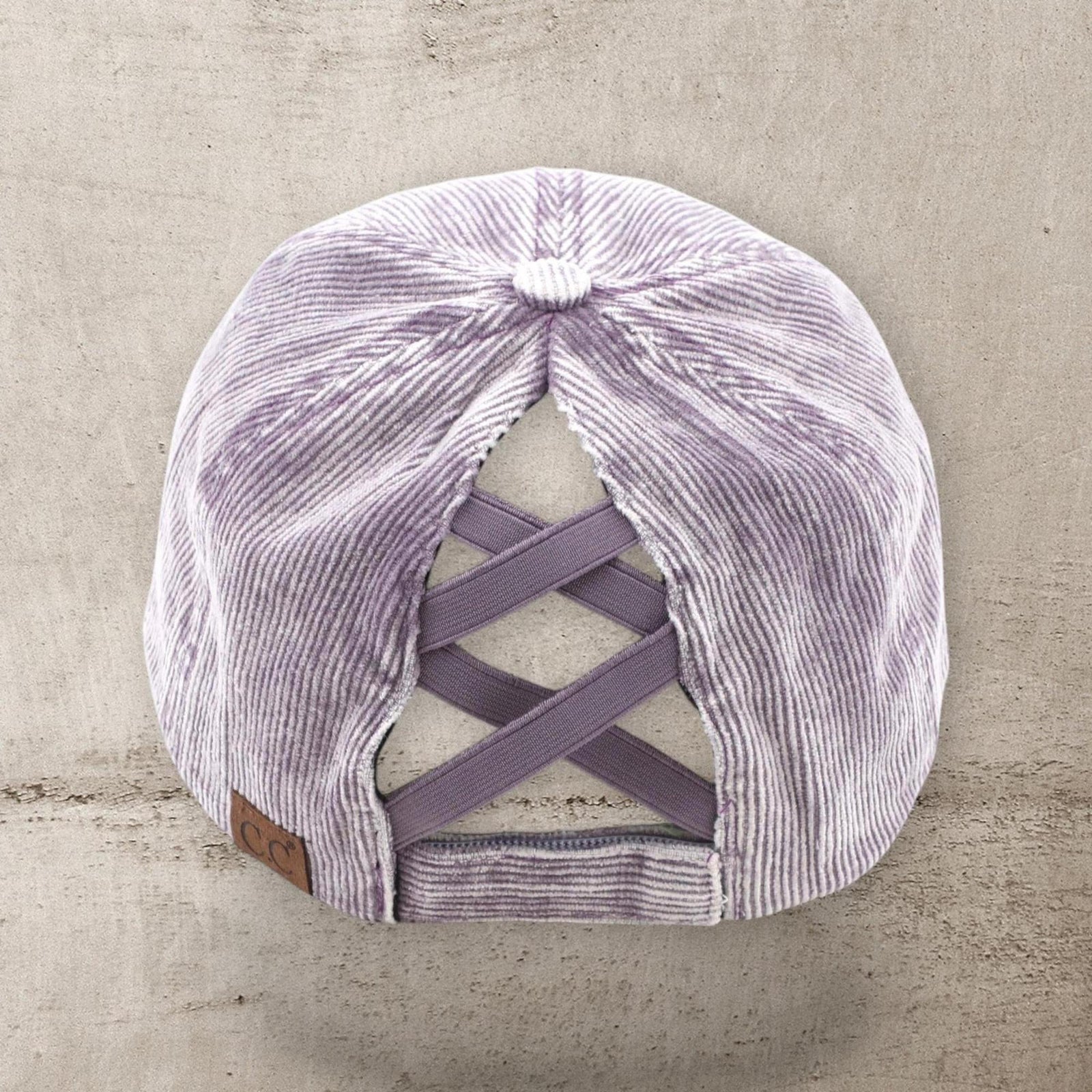 C.C® Stone - Washed Corduroy Ponytail Cap - Crisscross Elastic Back, Adjustable Hook - and - Loop, 100% Cotton - Truly Contagious