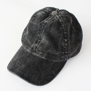 C.C® Stone - Washed Corduroy Ponytail Cap – Crisscross Elastic Back, Adjustable Hook - and - Loop, 100% Cotton - Truly Contagious