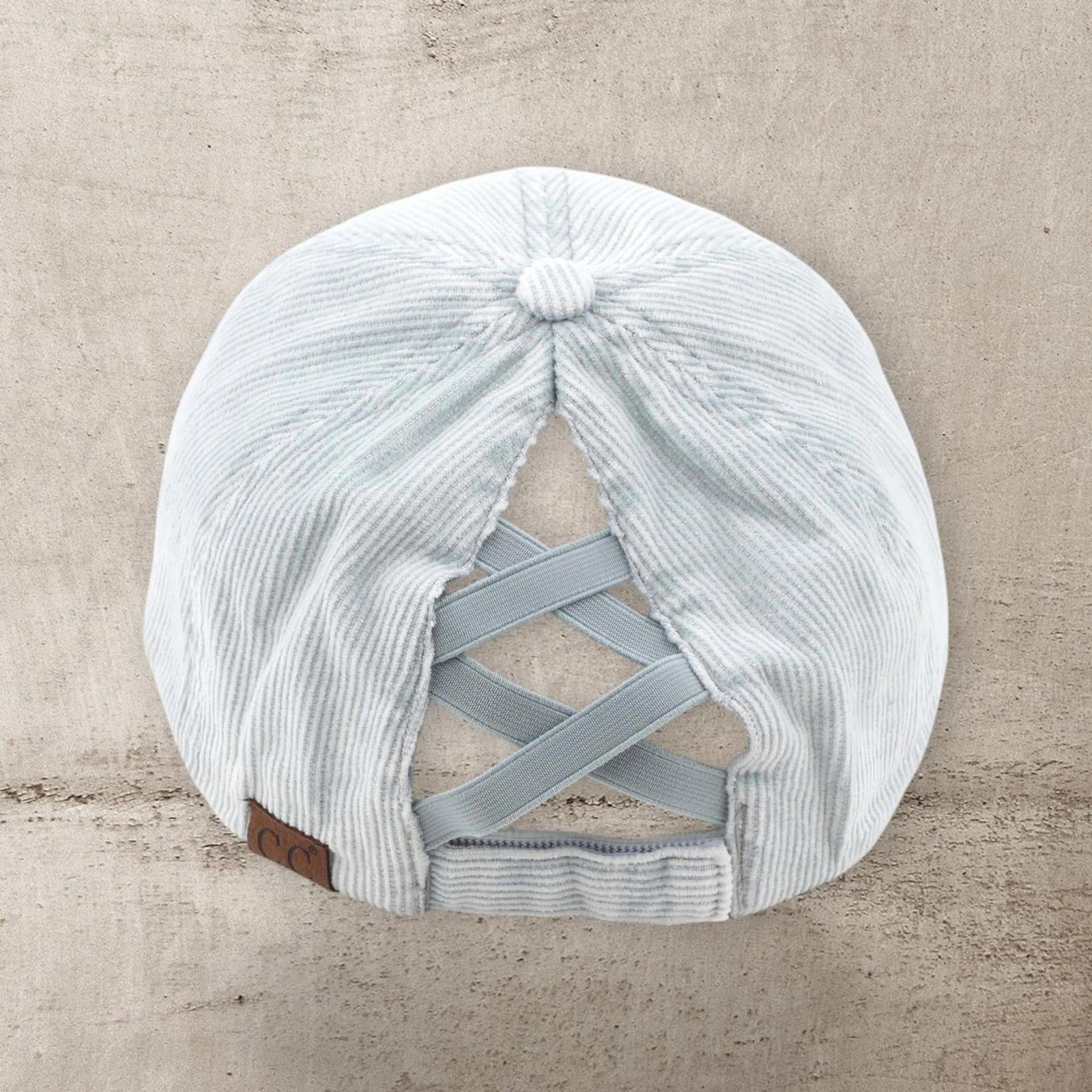 C.C® Stone - Washed Corduroy Ponytail Cap - Crisscross Elastic Back, Adjustable Hook - and - Loop, 100% Cotton - Truly Contagious