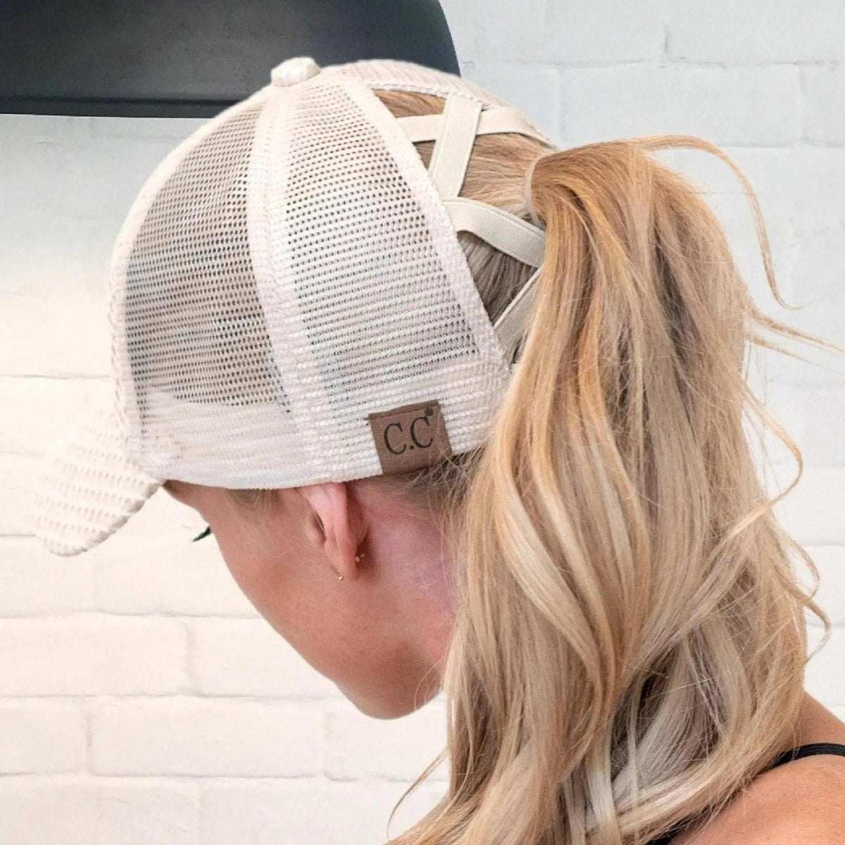 CC Textured Faux Leather Pony Hats Criss Cross Style Women Cap for Ponytails - Truly Contagious