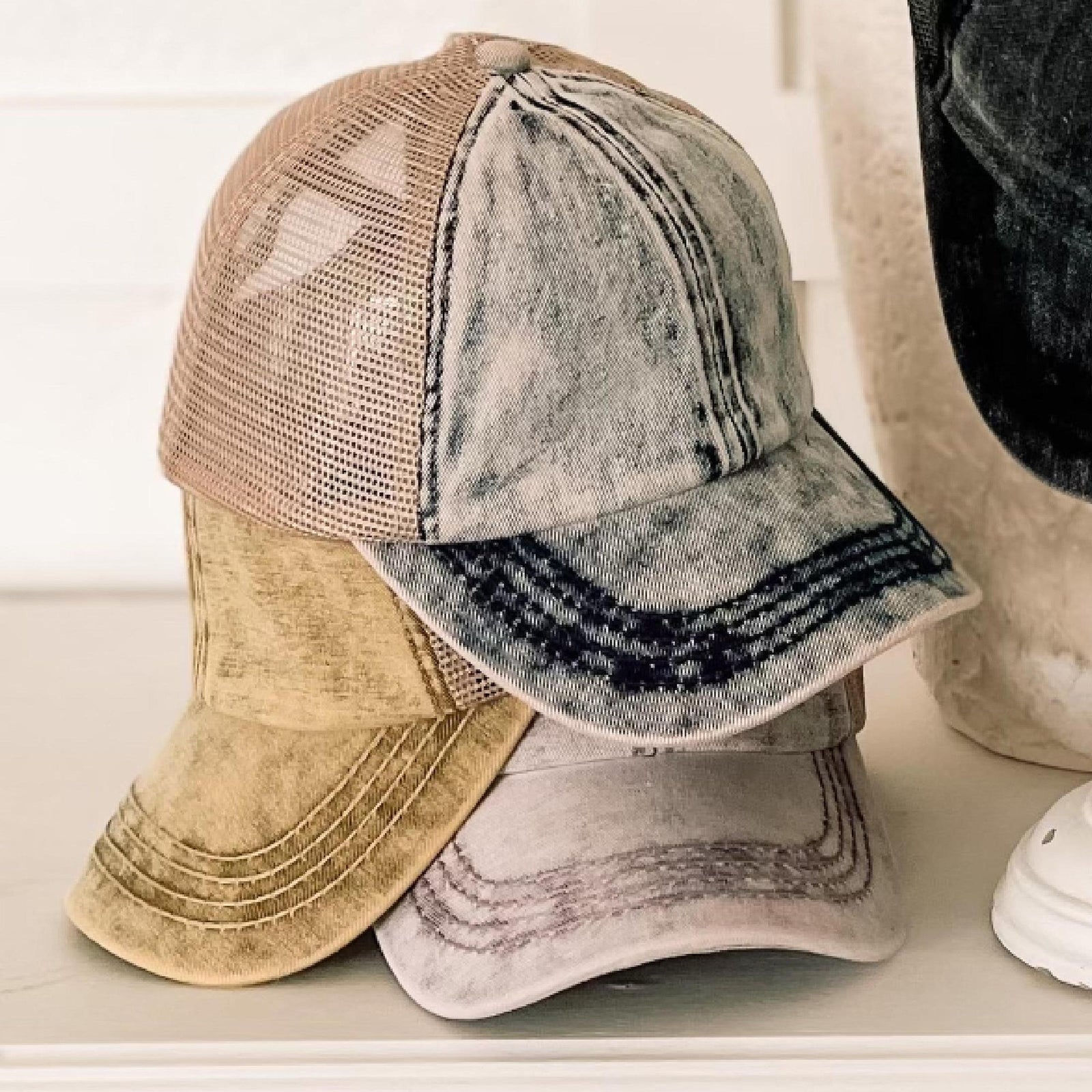 CC Washed Denim Criss Cross Pony Cap - Truly Contagious