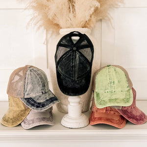 CC Washed Denim Criss Cross Pony Cap - Truly Contagious