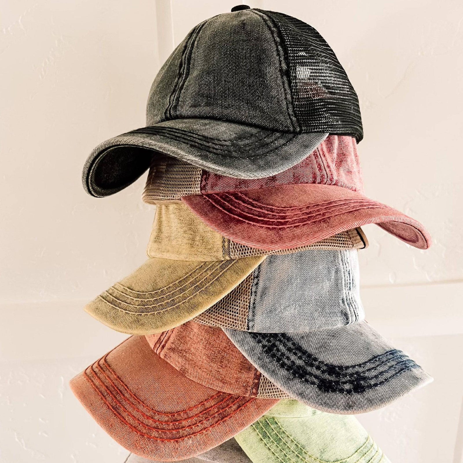 CC Washed Denim Criss Cross Pony Cap - Truly Contagious