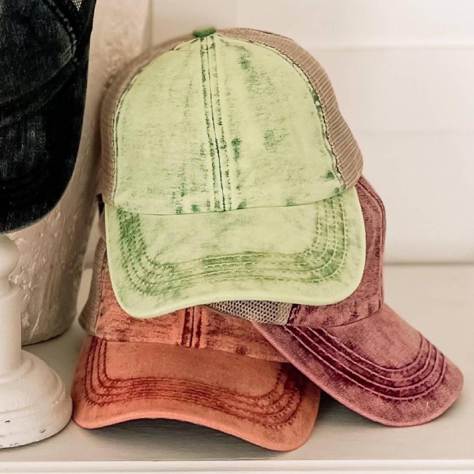 CC Washed Denim Criss Cross Pony Cap - Truly Contagious