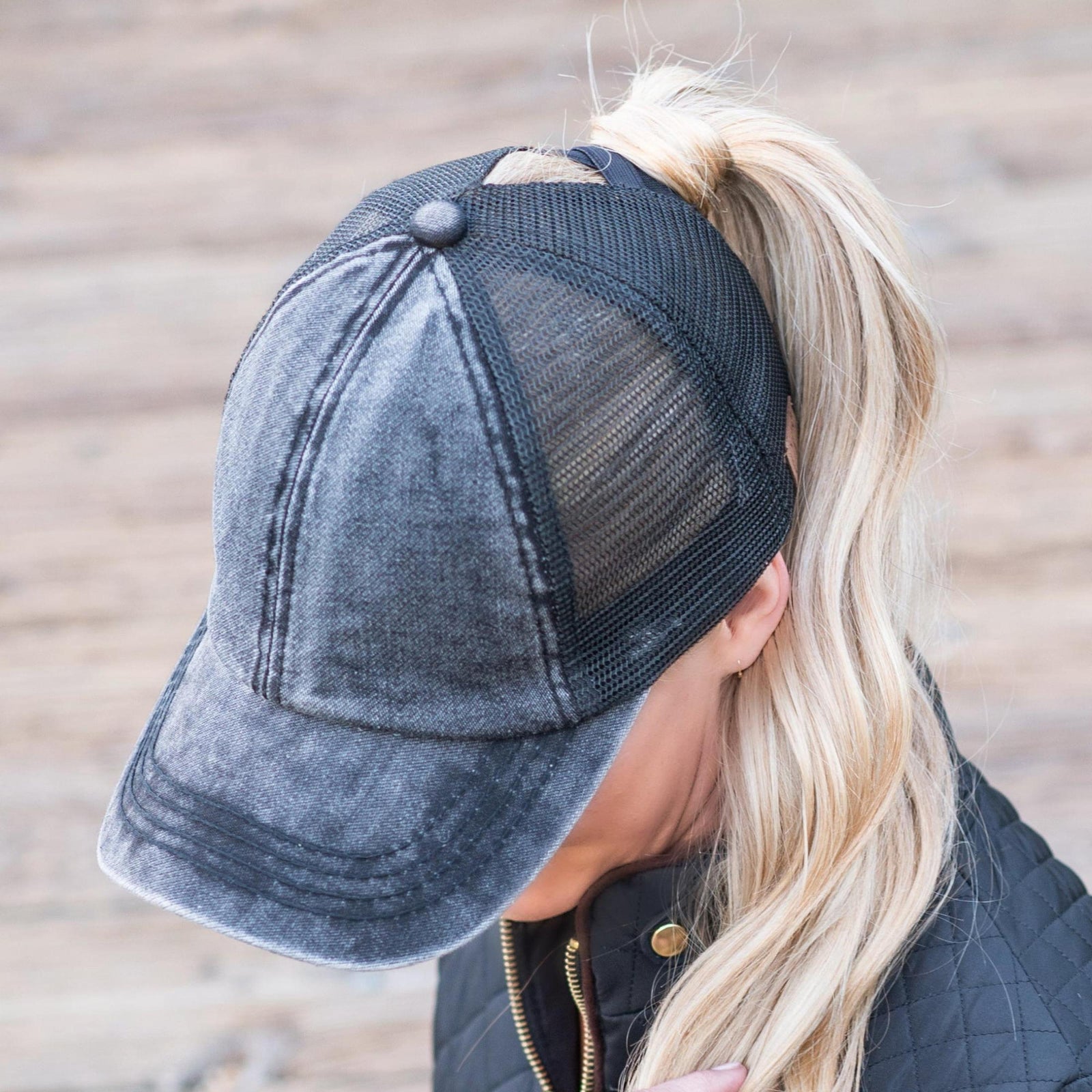 CC Washed Denim Criss Cross Pony Cap - Truly Contagious