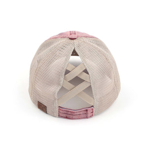CC Washed Denim Criss Cross Pony Cap - Truly Contagious