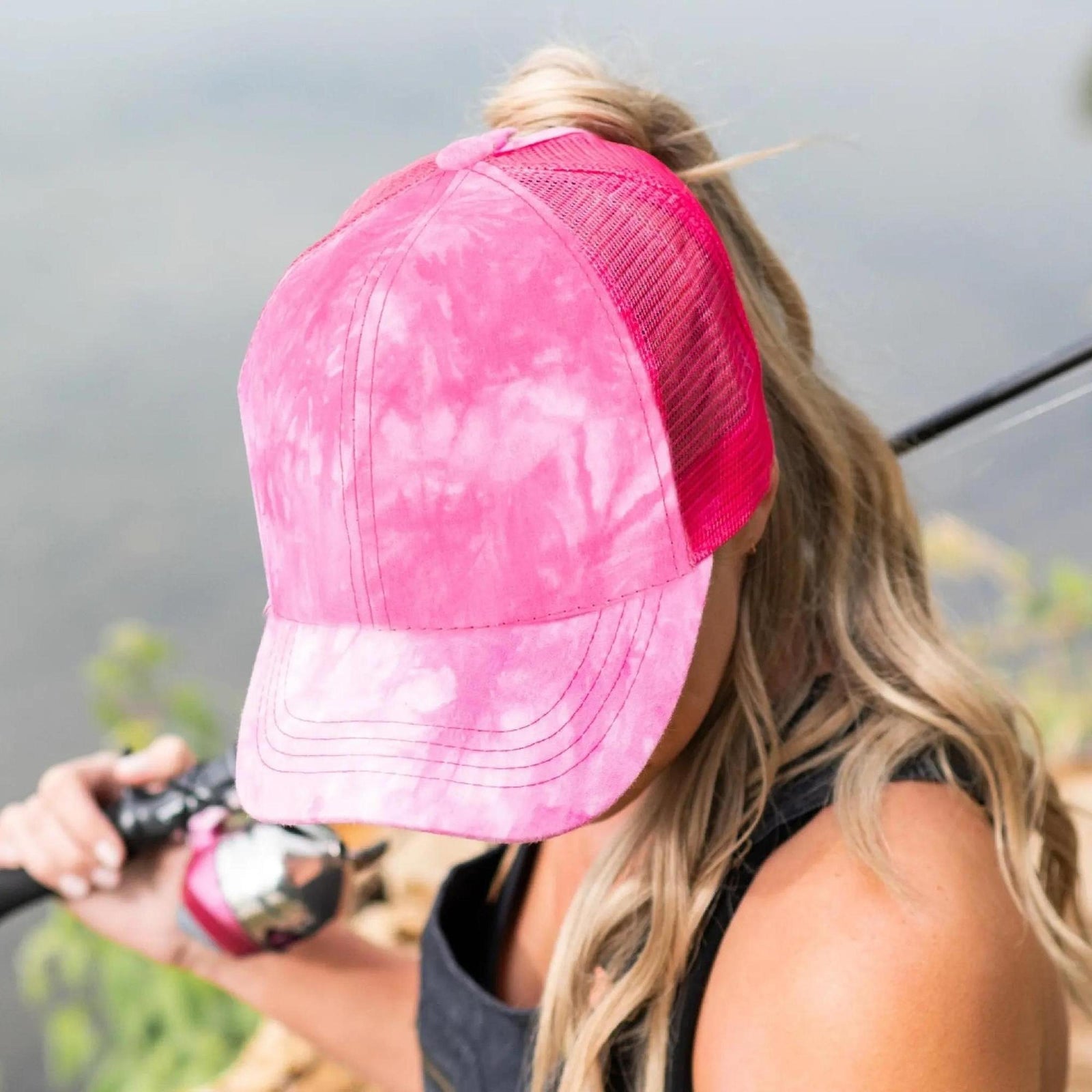 CC Watercolor Messy Bun Pony Cap Women, Teens and Kids Trucker Hats - Truly Contagious