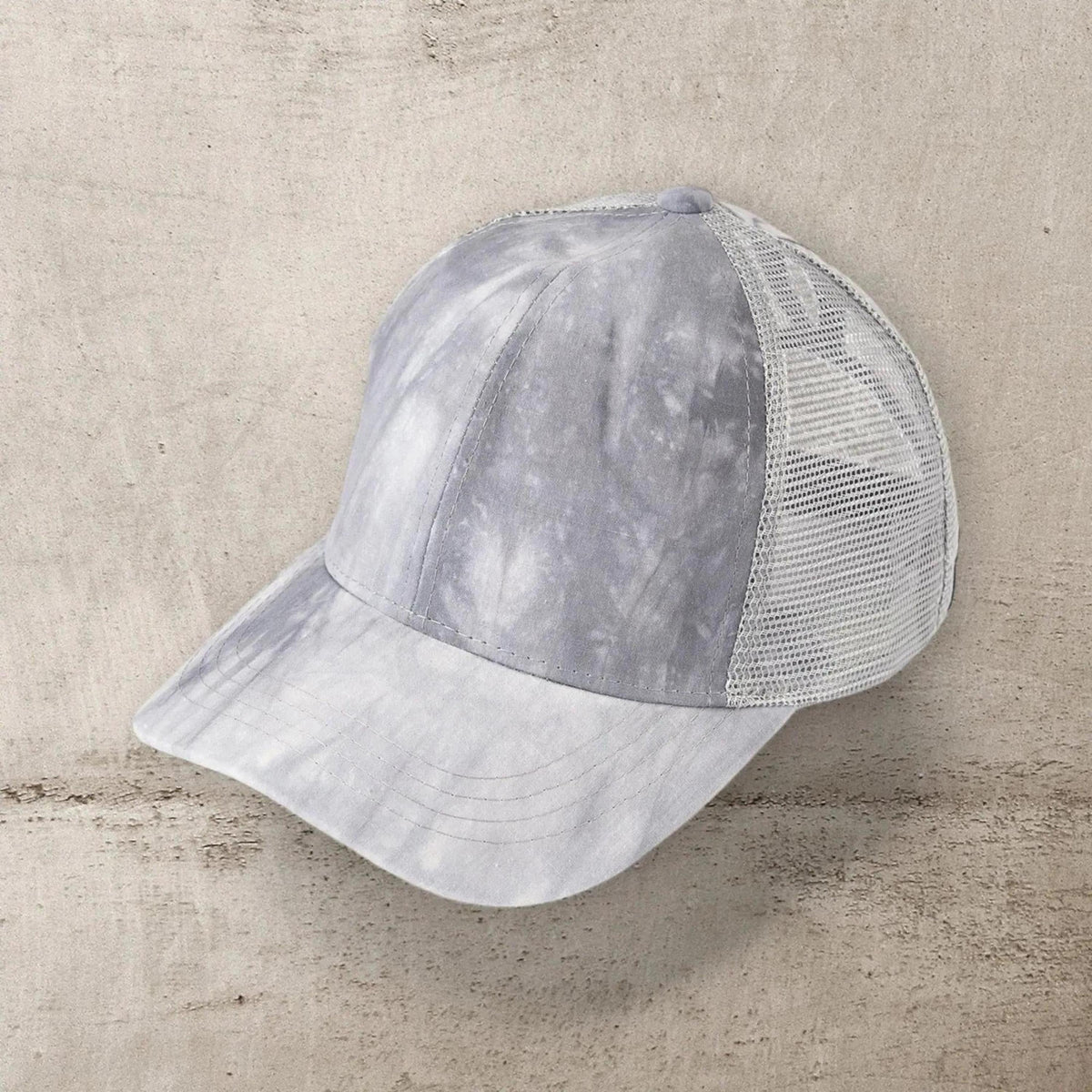 C.C® Watercolor Messy Bun Trucker Cap - Ponytail Access, Adjustable Hook - and - Loop, Mesh Back - Truly Contagious