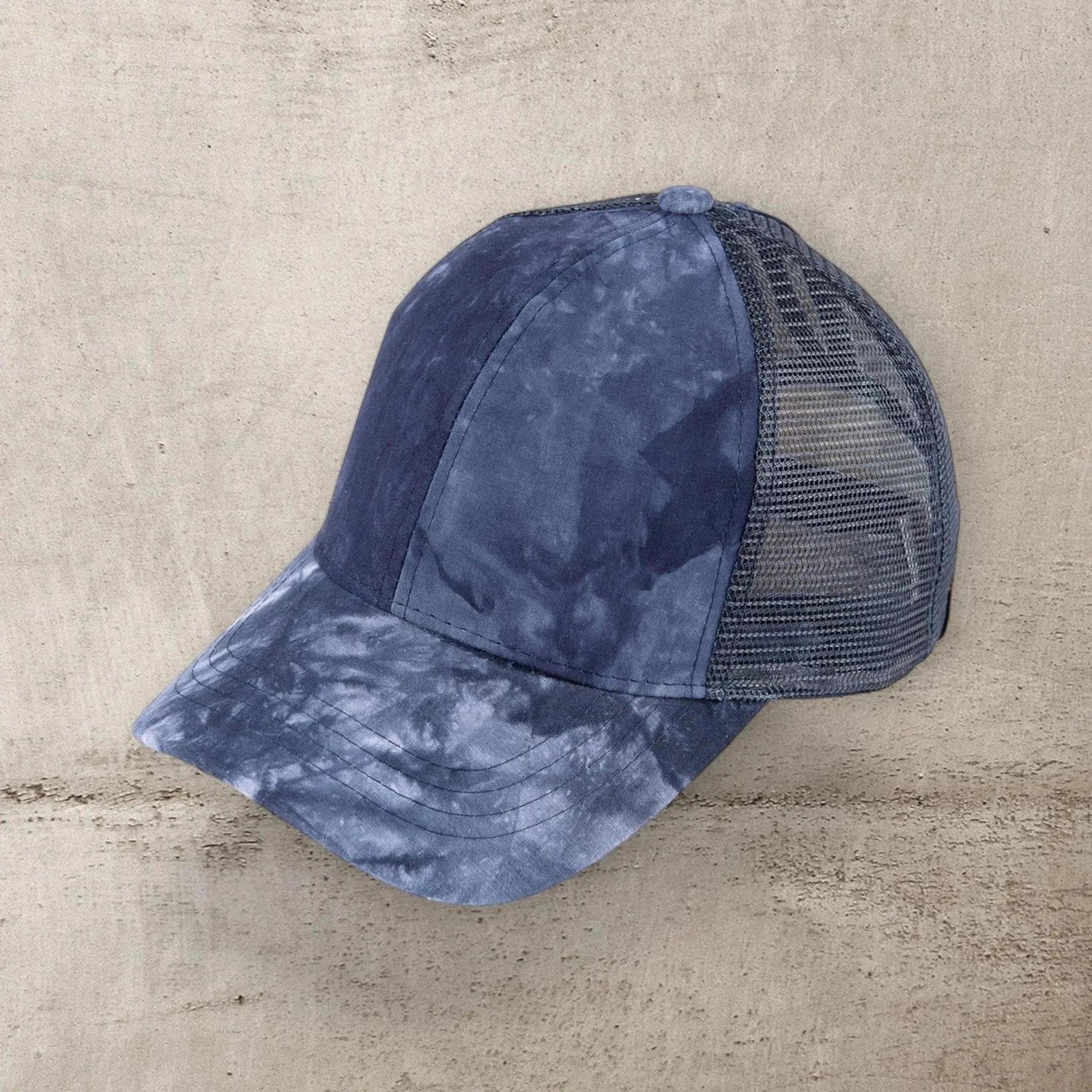 C.C® Watercolor Messy Bun Trucker Cap - Ponytail Access, Adjustable Hook - and - Loop, Mesh Back - Truly Contagious