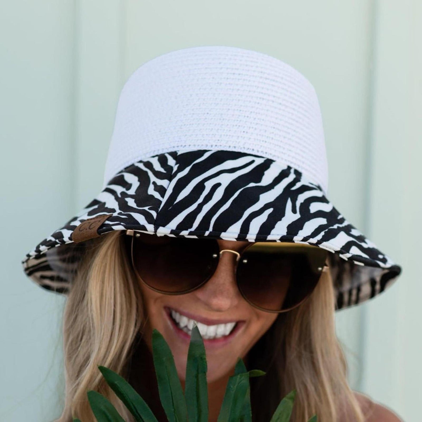CC Zebra Print Straw Bucket Hat - Truly Contagious