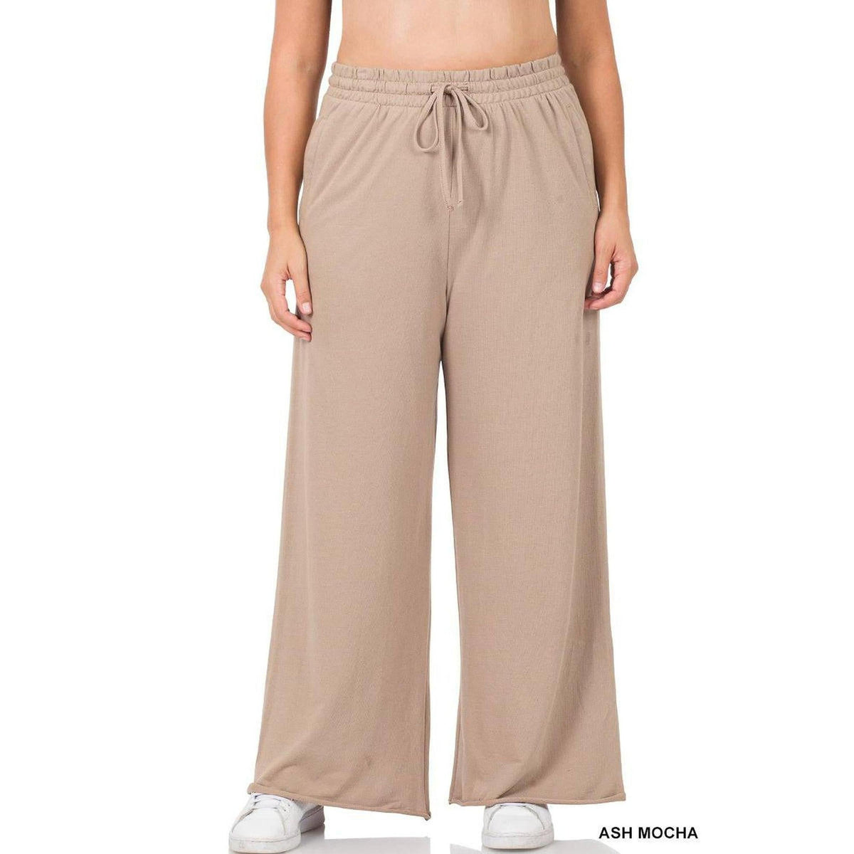 French Terry Drawstring Waist Raw Edge Hem Pants - Truly Contagious