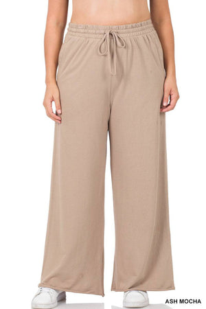 French Terry Drawstring Waist Raw Edge Hem Pants - Truly Contagious