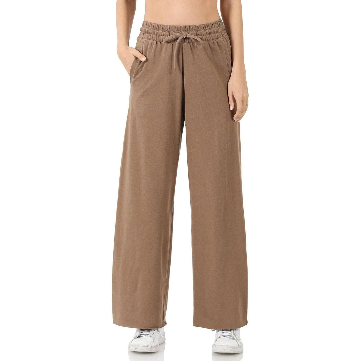 French Terry Drawstring Waist Raw Edge Hem Pants - Truly Contagious