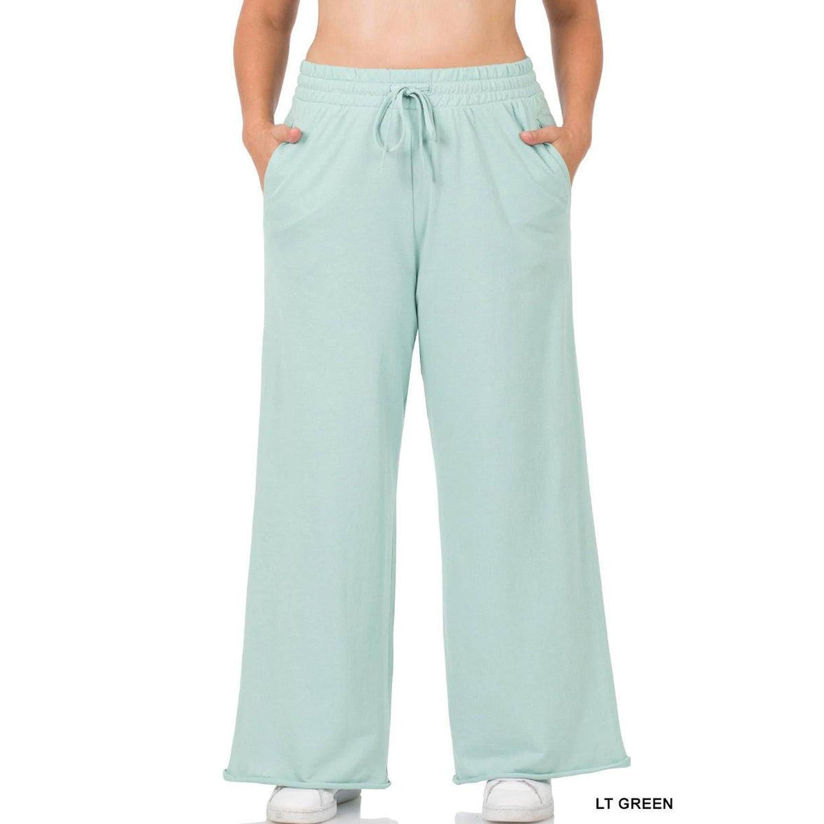 French Terry Drawstring Waist Raw Edge Hem Pants - Truly Contagious