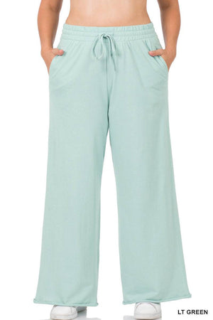 French Terry Drawstring Waist Raw Edge Hem Pants - Truly Contagious