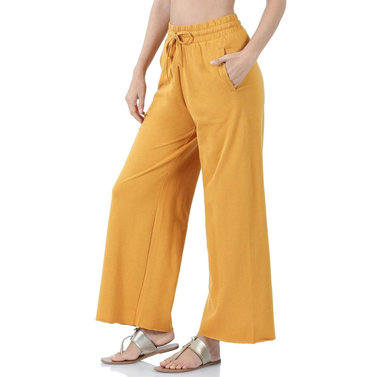 French Terry Drawstring Waist Raw Edge Hem Pants - Truly Contagious