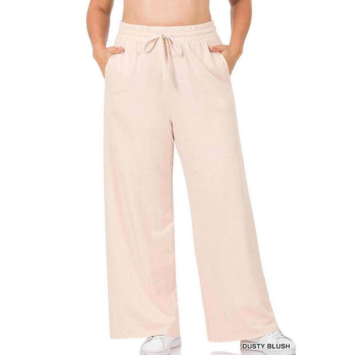 French Terry Drawstring Waist Raw Edge Hem Pants - Truly Contagious