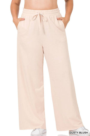 French Terry Drawstring Waist Raw Edge Hem Pants - Truly Contagious