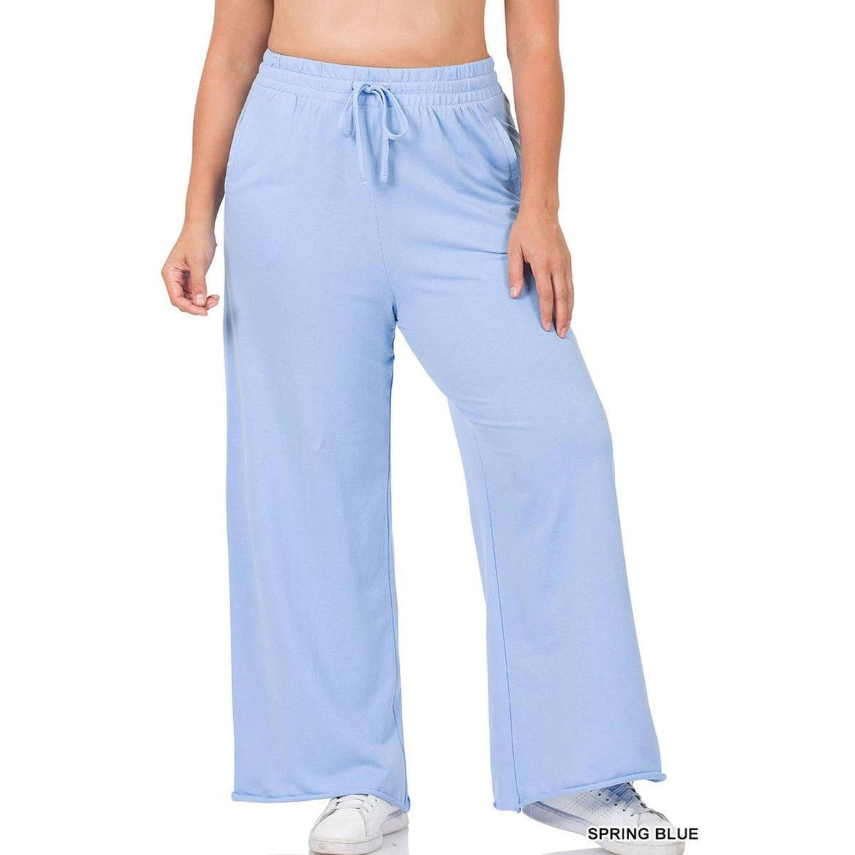 French Terry Drawstring Waist Raw Edge Hem Pants - Truly Contagious