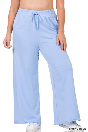 French Terry Drawstring Waist Raw Edge Hem Pants - Truly Contagious