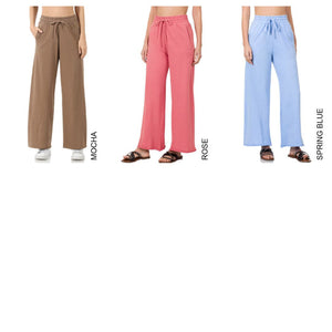 French Terry Drawstring Waist Raw Edge Hem Pants - Truly Contagious