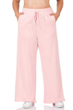 French Terry Drawstring Waist Raw Edge Hem Pants - Truly Contagious
